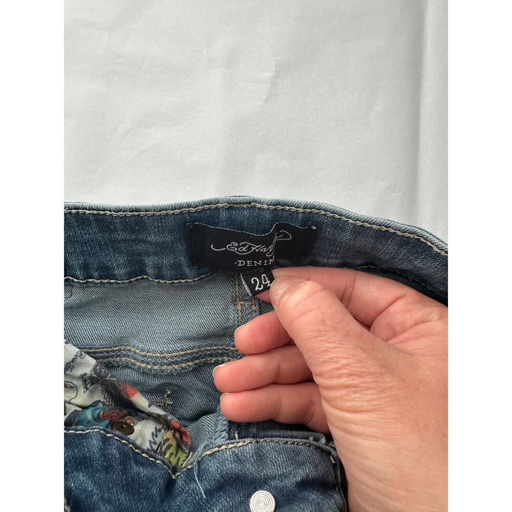 Ed Hardy Y2K Slim Fit Flare Jeans "New York" Dragon Embroidered Size 24 - Picture 7 of 9